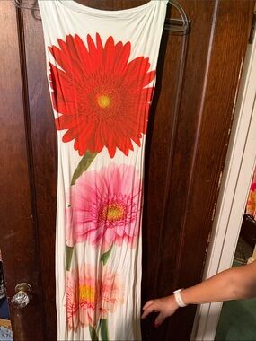 Maxi Dress with Bold Red & Pink Floral Print